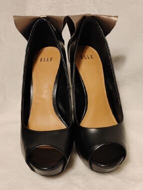 ELLE Black Peep-Toe Platform Heels with Bow Detail Size 6
